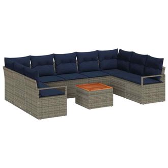vidaXL Conjunto De Sof&aacute;s De Jard&iacute;n 10 Pcs Gris Rat&aacute;n Sint&eacute;tico Vidaxl