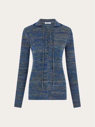 Ferragamo Blue Ribbed Knit Shirt, Size L