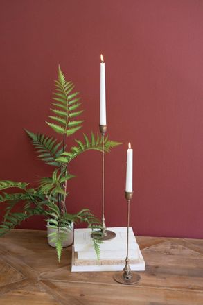 Kalalou Set Of Two Tall Antique Brass Taper Candle Holders