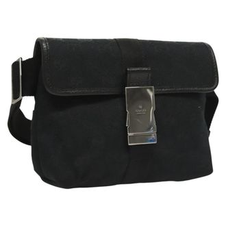 Gucci Buckle Belt Gg Canvas And Leather Black Canvas Bag (Pre-Owned)