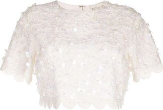 Sachin & Babi Naya floral-appliqué crop top - women - Viscose - S - White