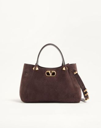 Valentino Garavani Valentino Garavani Small Shopping Bag in Soft Suede Woman EBONY UNI