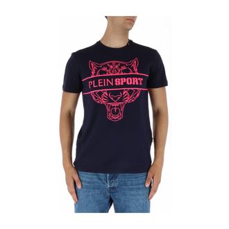 Plein Sport T-Shirts, male, Blue, S, Blue Print Short Sleeve T-shirt