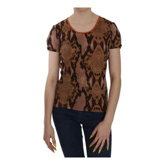 Just Cavalli T-Shirts, female, Brown, Size: L Snake Skin Print Top T-shirt