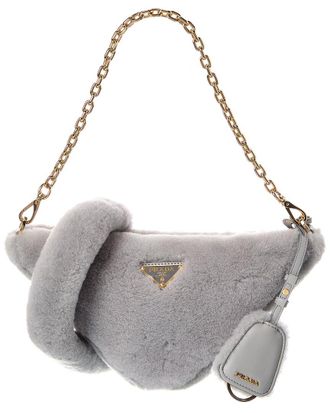 Prada Triangle Shearling Shoulder Bag