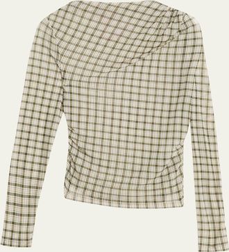 Veronica Beard Nuvina Draped Plaid Mesh Top