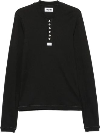Magliano Ribbed Henley Sweater - Heren - Longsleeves - Zwart - L - Tops