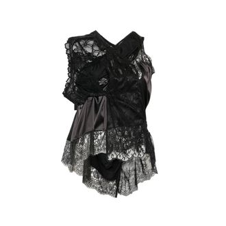 Junya Watanabe Body, female, Black, Size: M Lace Trim V-neck Sleeveless Shirt