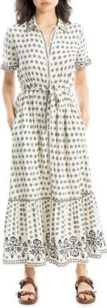 Max Studio Short Sleeve Shirtdress in Cream/Black at Nordstrom Rack, Size X-Small