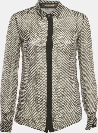 Roberto Cavalli Black Silk Monochrome Sheer Blouse