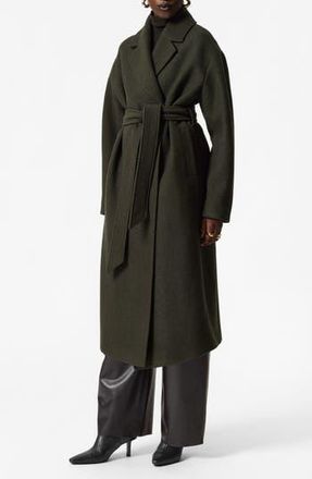 & Other Stories Belted Wool Wrap Coat in Khaki Green Dark at Nordstrom Rack, Size Large
