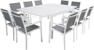 Happy Garden Mesa de aluminio blanca y gris para muebles de jardín 140/200cm