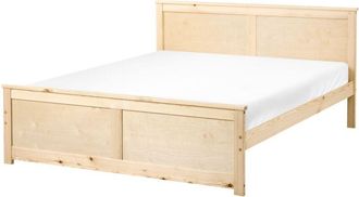 Beliani Storage Bed Natural Pine Wood MDF Birch Wood EU Double Size 4ft6 Headboard Scandinavian DAUPHIN