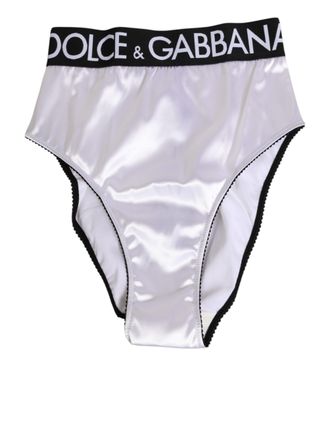 Dolce & Gabbana White Satin High-Waist Black Logo Women Womens Underwear