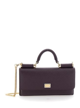 Dolce & Gabbana Violet Handbag With Logo Plaque In Grained Leather Woman