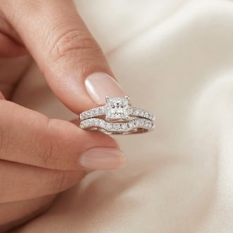 Pompeii3 1 1/2ct Princess Cut Diamond Engagement Matching Wedding Ring Gold Lab Grown Size Selectable