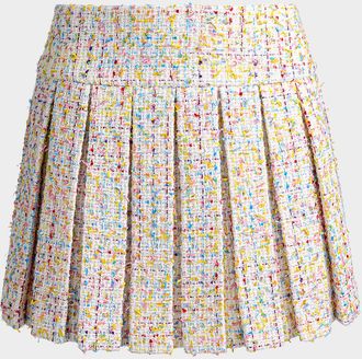 Alice & Olivia Emilie Pleated Tweed Mini Skirt