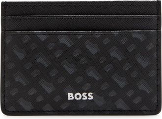BOSS Boss Monogram Saffiano Leather Card Holder - Black - One Size