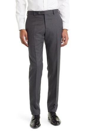 Zanella Parker Flat Front Stretch Wool Flannel Trousers in Dark Grey at Nordstrom Rack, Size 33