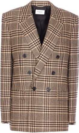 Saint Laurent Prince of Wales Blazer - Dames - Blazers - Beige - L - Kasjmier - Jassen