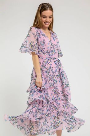 Roman Floral Print Tiered Dress