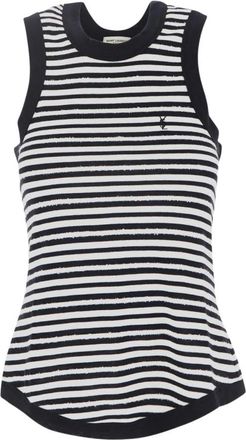 Saint Laurent Sleeveless Tops, female, Black, Size: L Striped Cotton Tank Top