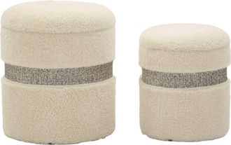 Mauro Ferretti Puff Con Compartimento De Almacenamiento Saint-moritz Crema Set De 2 Piezas Cm &Oslash; 40x47-32x38