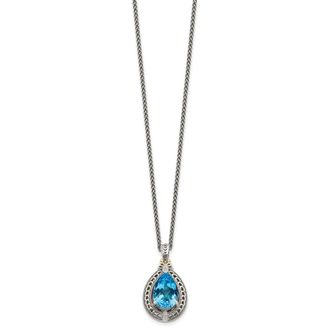Diamond2Deal Sterling Silver with 14K Accent Diamond and Blue Topaz Pendant Necklace