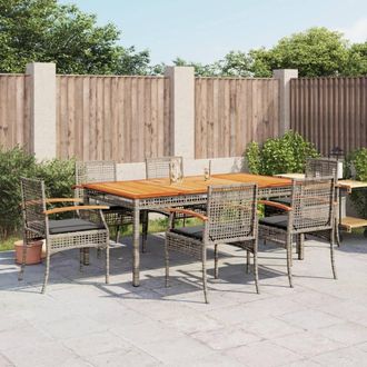 vidaXL Vidaxl - Set Comedor Jard&iacute;n 7 Pzas Y Cojines Rat&aacute;n Sint&eacute;tico Gris