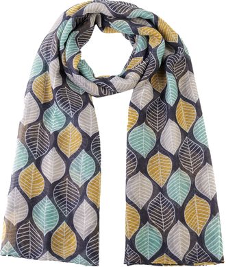 World of Shawls Womens Lightweight Leaf Print Scarf - Soft Fashion Shawl Wrap for All Seasons | Large 180x85cm | Breathable Summer Autumn Hijab | Elegant Multi-Colour