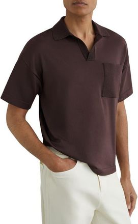 Reiss Warton Oversize Johnny Collar Pocket Polo in Chocolate Brown at Nordstrom, Size Xx-Large