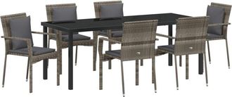 vidaXL Garden Dining Set with Cushion 7 pcs Grey Poly Rattan vidaXL
