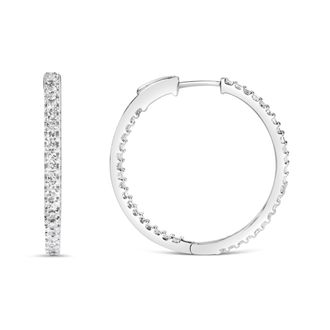 House of Brilliance 925 Sterling Silver 1.0 Cttw Princess Diamond Inside Out Hoop Earrings