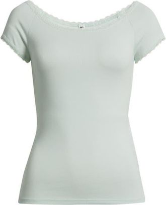 BP. Lace Trim Cotton T-Shirt in Green Cloud at Nordstrom, Size Xx-Small