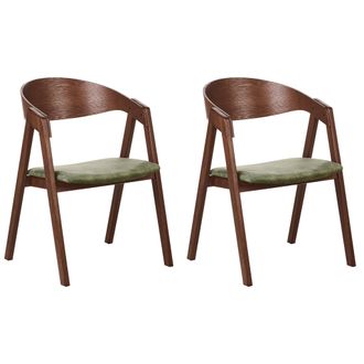 Beliani Beliani - Conjunto De 2 Sillas De Comedor Estilo Retro Asiento Tapizado Terciopelo Madera Oscura Y Verde Yuba