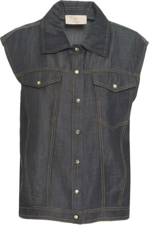 Kaos Kaos, Jassen, Dames, Grijs, M, Denim, Grijze Denim Vest met Metalen Details