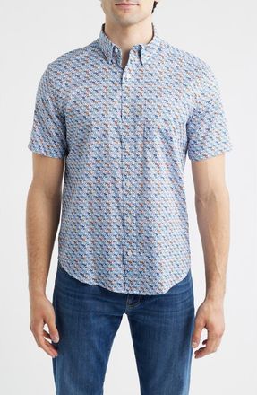 Johnston & Murphy Logan Print Short Sleeve Button-Up Shirt in White Multi Mini Lab at Nordstrom, Size Xxx-Large
