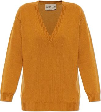 Valentino Garavani Truien & Vesten, Dames, Bruin, M, Kasjmier, Cashmere V-neck trui