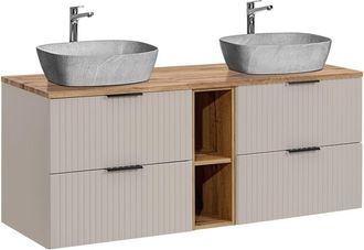 Petits Meubles Mueble lavabo imitación piedra 2 compartimientos estratificado Beige