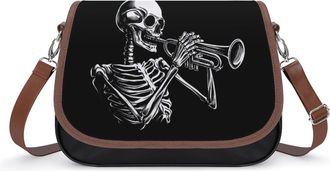 Generic Skeleton Playing Trumpet Womens Crossbody Bag Fashion Shoulder Handbags Message Tote Bag with Adjustable Strap