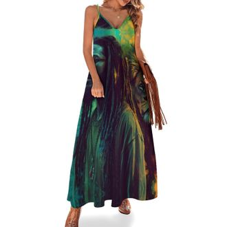 Generic Rasta Lion Jamaican Womens Spaghetti Strap Maxi Dress Summer Sleeveless V-Neck Long Sundress