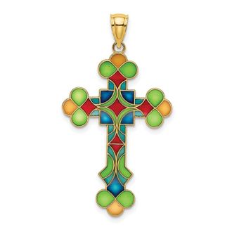 Diamond2Deal 14k Yellow Gold Multi-Color Enameled Cross Charm Pendant