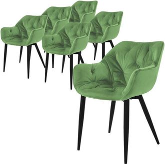 ML Design Ml-design Set 6x Sillas De Comedor Con Respaldo Y Reposabrazos Asiento Ergon&oacute;mico Acolchado Tapizado De Terciopelo Verde Salvia Con Patas De Metal Sil
