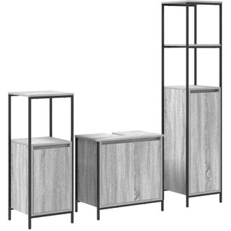 vidaXL Vidaxl - Juego De Muebles De Ba&ntilde;o Con Estante 3 Pcs Gris Sonoma Y Negro
