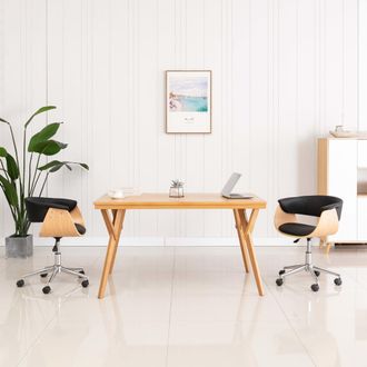vidaXL Silla De Oficina Giratoria Madera Curvada Cuero Sint&eacute;tico Negro Vidaxl