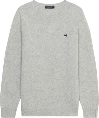 Brooks Brothers Shetland Wol Trui met Logo - Heren - Ronde hals truien - Grijs - S - Wol - Truien & Vesten