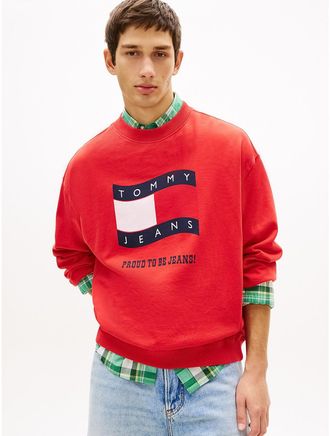 Tommy Hilfiger Mens Tommy Jeans Wavy Flag Logo Sweatshirt - Red - XXL