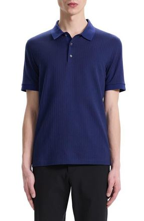 Theory Zelig Jacquard Stripe Cotton Polo in Ocean/Black at Nordstrom, Size Medium