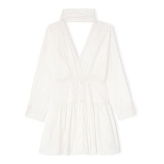Ganni Short Dresses, female, White, Size: XS Cotton Voile Kimono Scarf Mini Dress