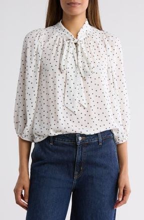 Renee C Polka Dot Tie Neck Top in Ivory at Nordstrom Rack, Size X-Small